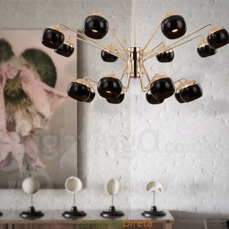 Lustre de metal contemporâneo moderno de 16 luzes e 2 níveis com cúpula de vidro Lustre de metal contemporâneo moderno de 16 luzes e 2 níveis com cúpula de vidro