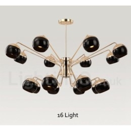 Lustre de metal contemporâneo moderno de 16 luzes e 2 níveis com cúpula de vidro
