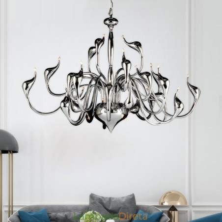 Lustre moderno de cisne com 24 luzes G4 cromado lâmpada incluída Lustre moderno de cisne com 24 luzes G4 cromado lâmpada incluída