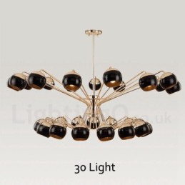 Lustre de metal contemporâneo moderno de 30 luzes e 2 níveis com cúpula de vidro
