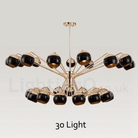 Lustre de metal contemporâneo moderno de 30 luzes e 2 níveis com cúpula de vidro Lustre de metal contemporâneo moderno de 30 luzes e 2 níveis com cúpula de vidro