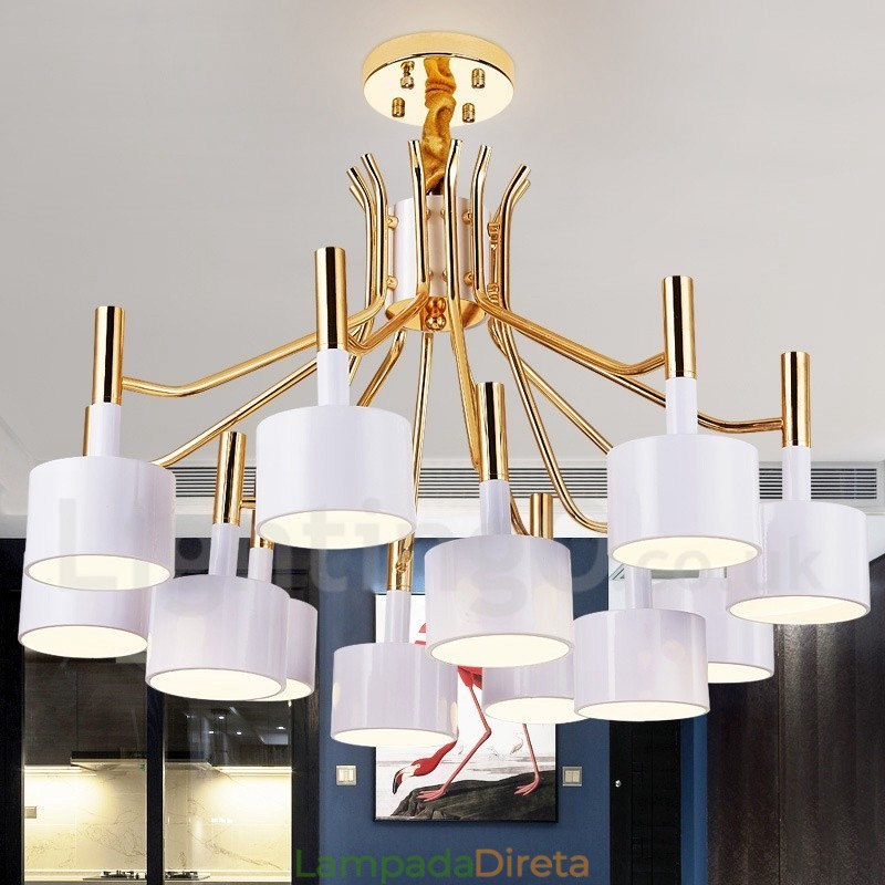 Lustre moderno contemporâneo de 12 luzes e 2 níveis