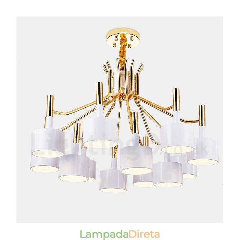 Lustre moderno contemporâneo de 12 luzes e 2 níveis
