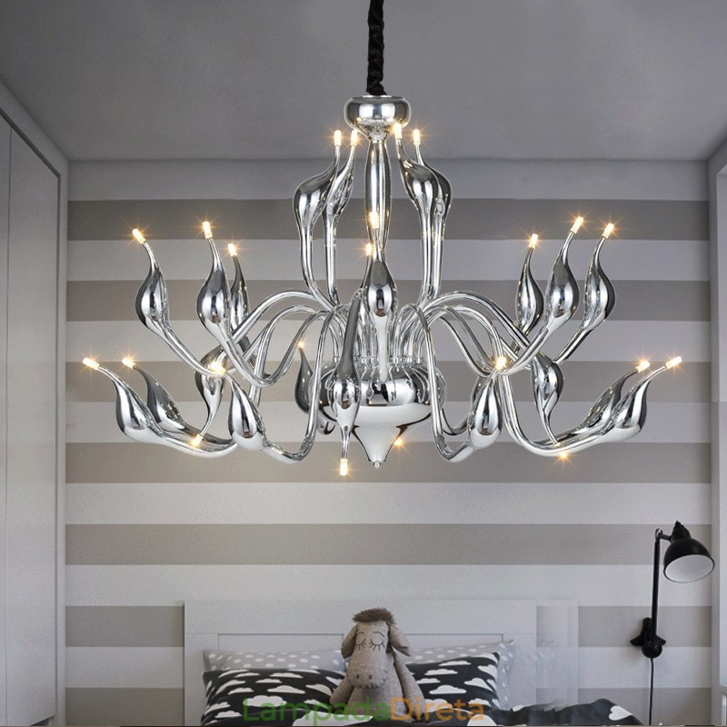 Lustre moderno de cisne com 24 luzes G4 cromado lâmpada incluída