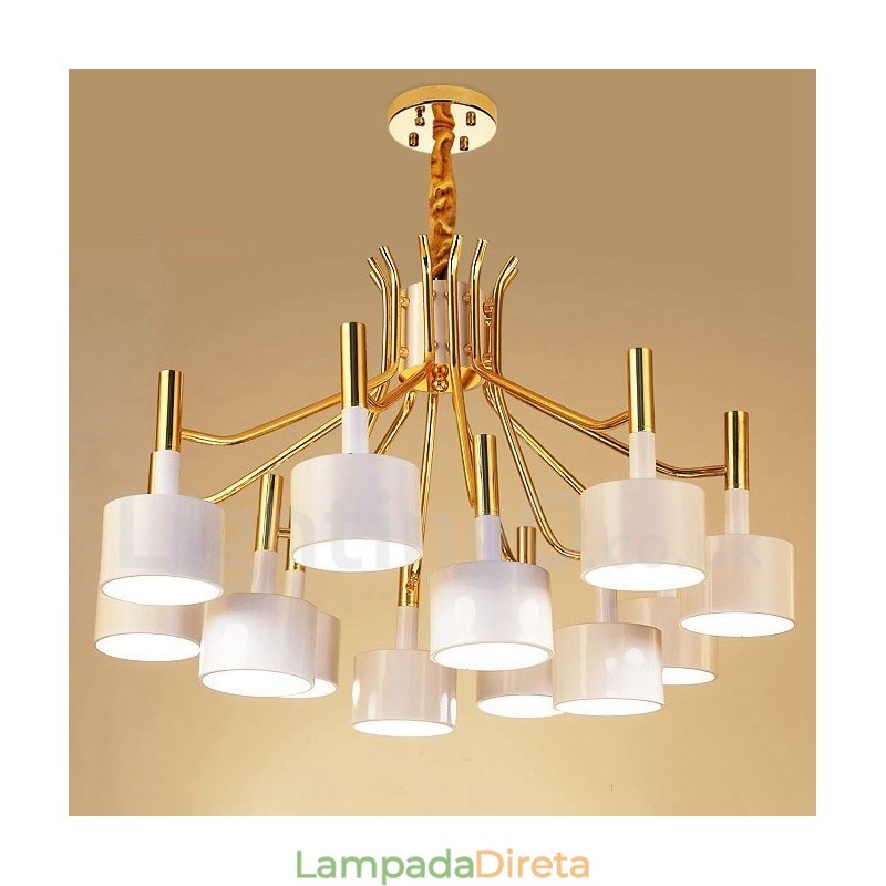 Lustre moderno contemporâneo de 12 luzes e 2 níveis