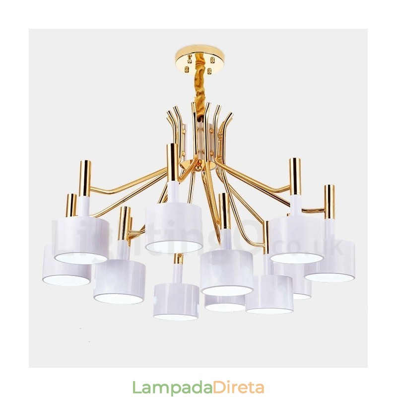 Lustre moderno contemporâneo de 12 luzes e 2 níveis