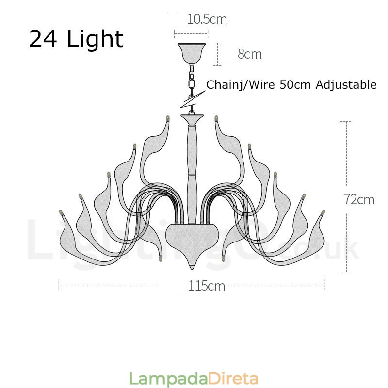 Lustre moderno de cisne com 24 luzes G4 cromado lâmpada incluída
