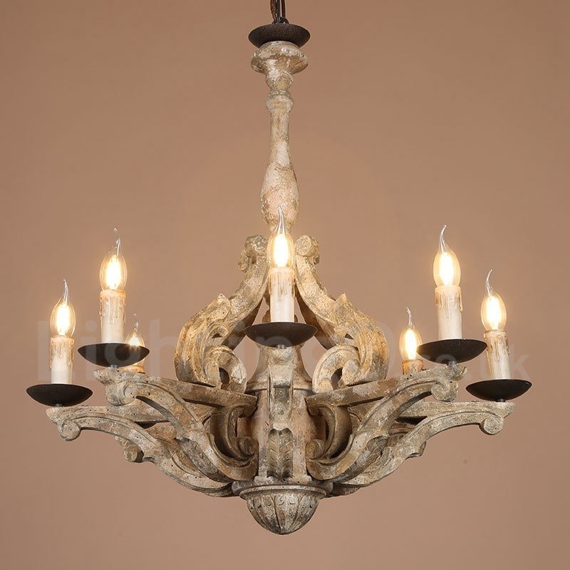 8 Luzes Vintage Retro Lustre De Madeira Lâmpada Luz