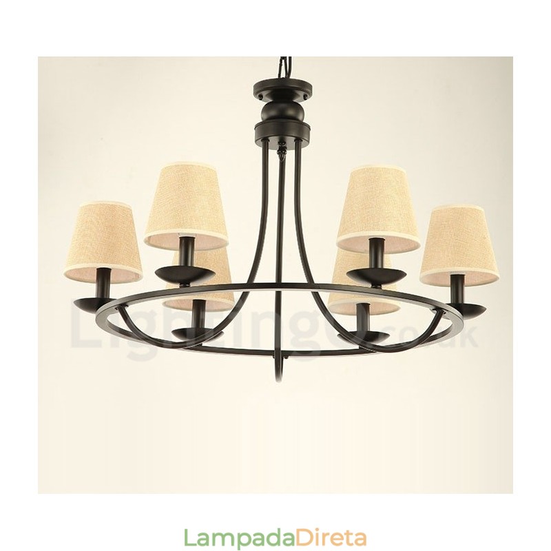 Lustre retrô country de 6 luzes com uma única camada