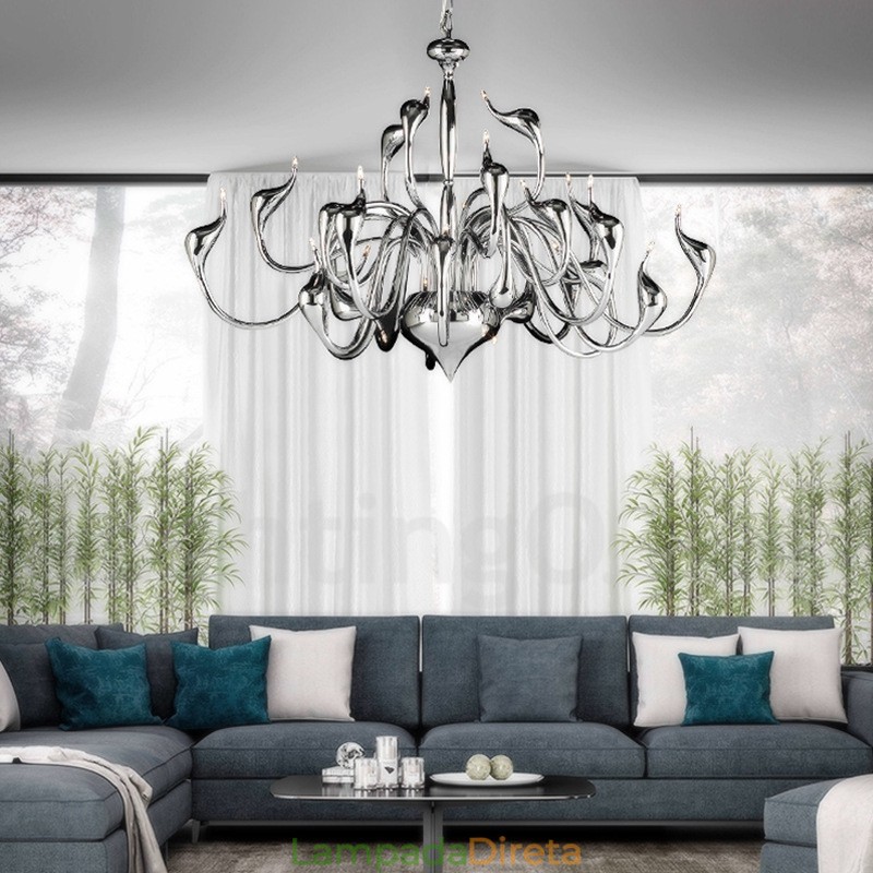 Lustre moderno de cisne com 24 luzes G4 cromado lâmpada incluída