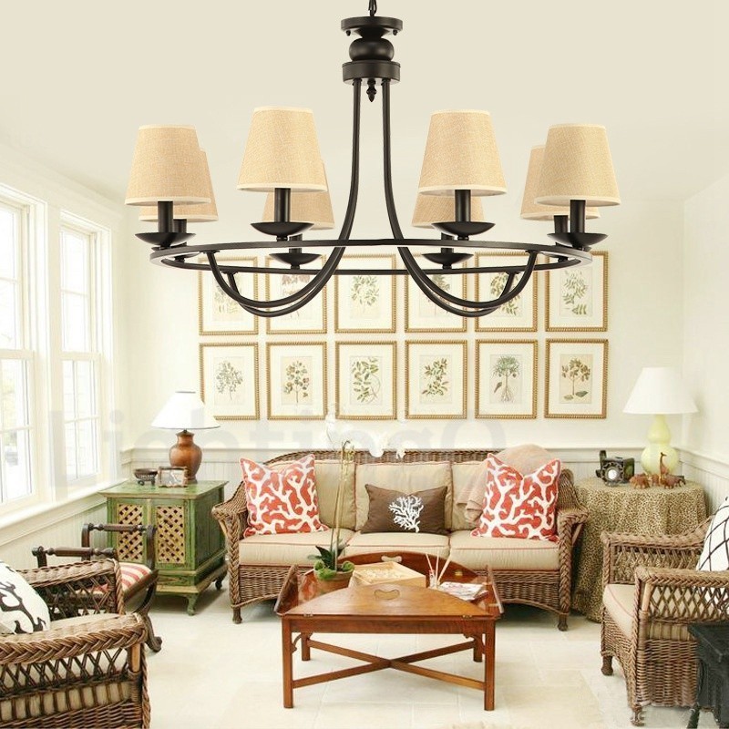 Country Retro 8 Luzes Lustre de Camada Única Lâmpada Luz