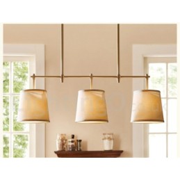 Lustre de cobre retrô country com 3 luzes e abajur de tecido