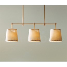 Lustre de cobre retrô country com 3 luzes e abajur de tecido