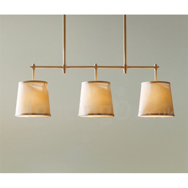 Lustre de cobre retrô country com 3 luzes e abajur de tecido