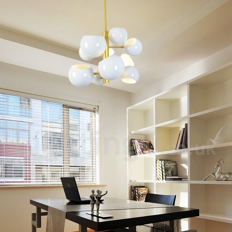 Lustre moderno contemporâneo branco de 10 luzes