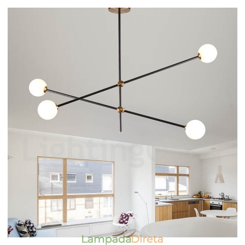 Lustre moderno contemporâneo de 4 luzes e 2 níveis