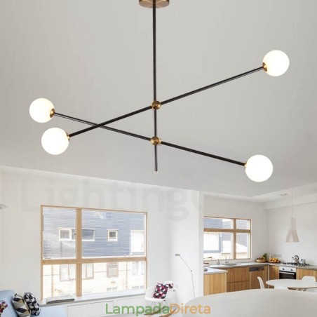 Lustre moderno contemporâneo de 4 luzes e 2 níveis Lustre moderno contemporâneo de 4 luzes e 2 níveis