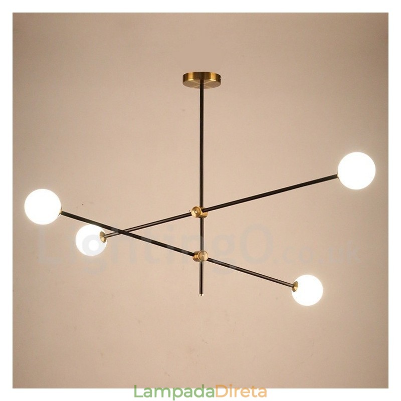 Lustre moderno contemporâneo de 4 luzes e 2 níveis