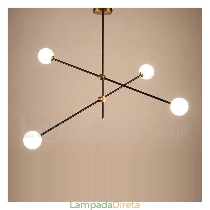 Lustre moderno contemporâneo de 4 luzes e 2 níveis