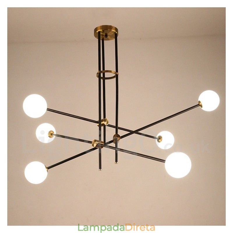 Lustre moderno contemporâneo de 6 luzes e 3 níveis