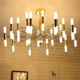 40 Luzes Douradas 2 Camadas Modernas Contemporâneas Lustre Lâmpada de Luz