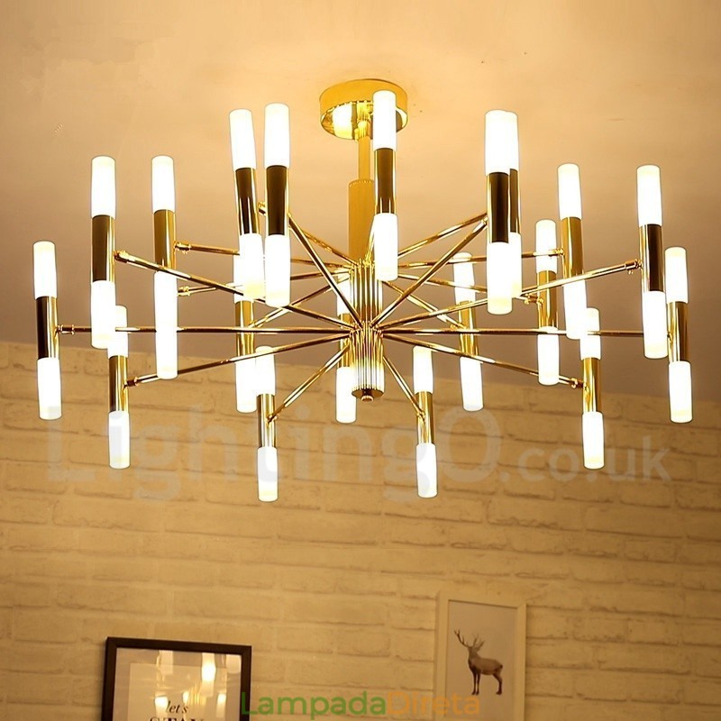40 Luzes Douradas 2 Camadas Modernas Contemporâneas Lustre Lâmpada de Luz