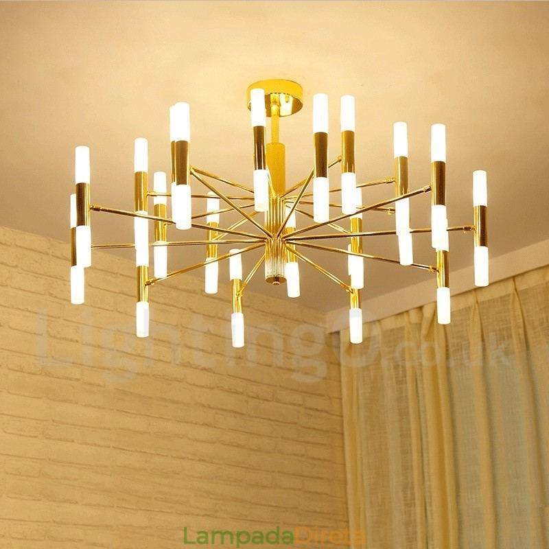 40 Luzes Douradas 2 Camadas Modernas Contemporâneas Lustre Lâmpada de Luz