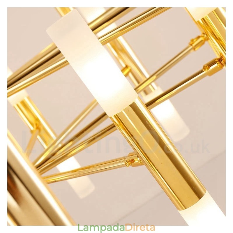 40 Luzes Douradas 2 Camadas Modernas Contemporâneas Lustre Lâmpada de Luz