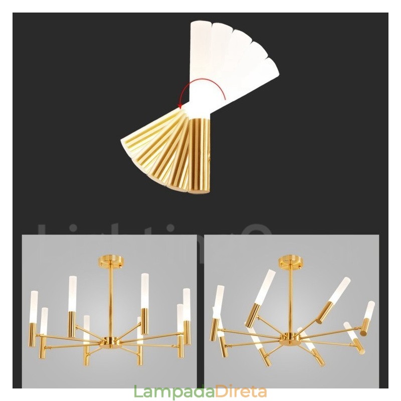 Lustre moderno contemporâneo rotativo de 8 luzes