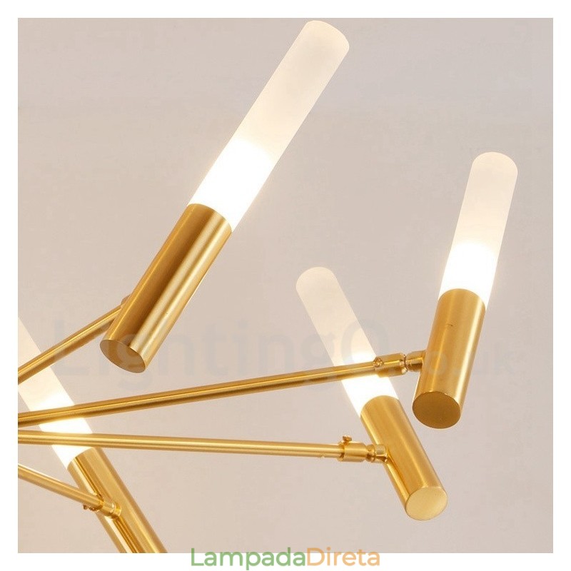 Lustre moderno contemporâneo rotativo de 8 luzes