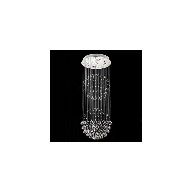 Luminária pendente moderna de cristal, lustre com 5 luzes, candeeiro de teto em cristal transparente, luminárias de teto