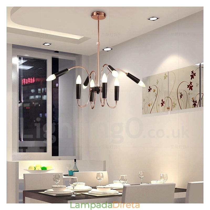 Lustre moderno contemporâneo de 2 níveis e 8 luzes