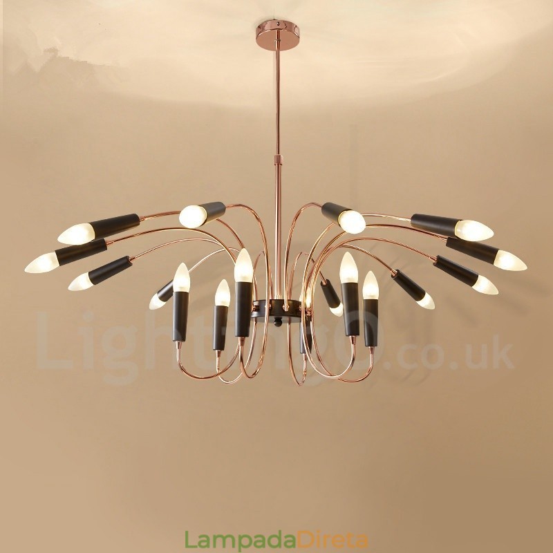 Lustre moderno contemporâneo de 2 níveis e 18 luzes