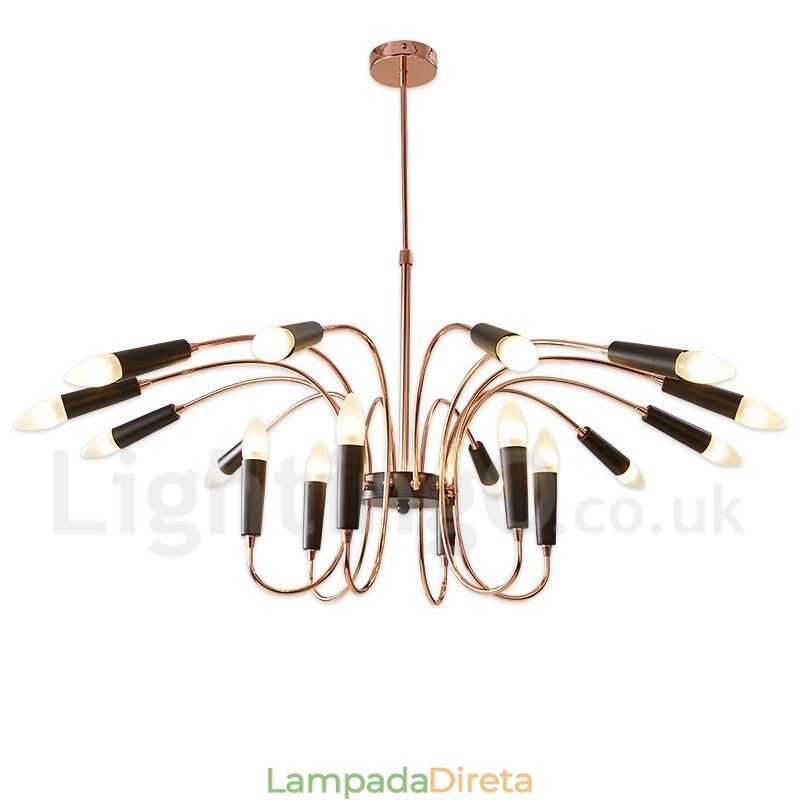 Lustre moderno contemporâneo de 2 níveis e 18 luzes