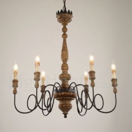 Lustre de madeira vintage country com 6 luzes