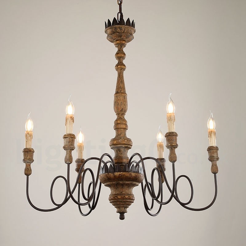 Lustre de madeira vintage country com 6 luzes