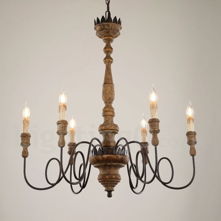 Lustre de madeira vintage country com 6 luzes Lustre de madeira vintage country com 6 luzes