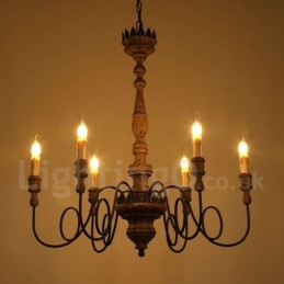 Lustre de madeira vintage country com 6 luzes