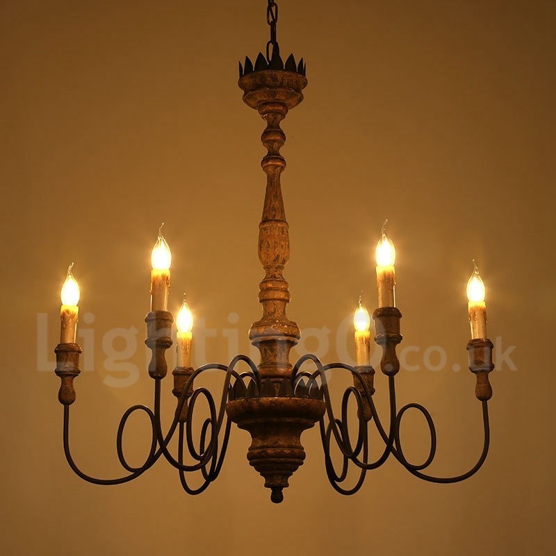 Lustre de madeira vintage country com 6 luzes