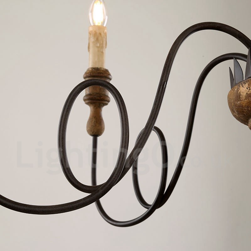 Lustre de madeira vintage country com 6 luzes