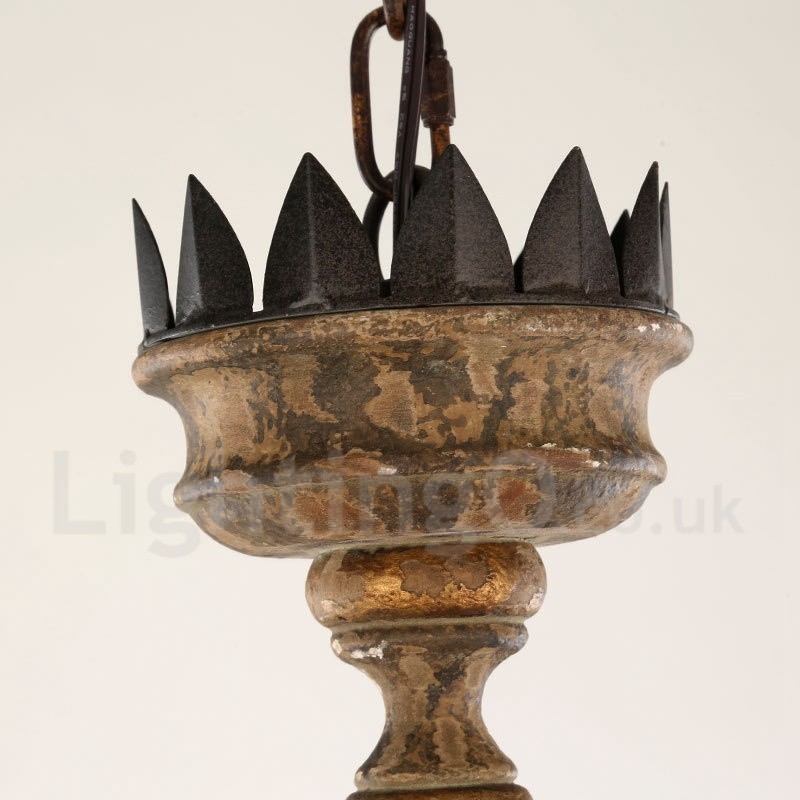 Lustre de madeira vintage country com 6 luzes