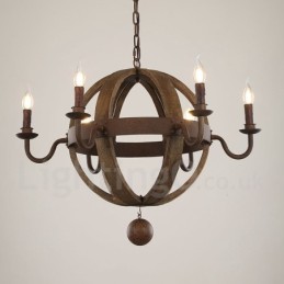 Lustre de madeira vintage country com 6 luzes