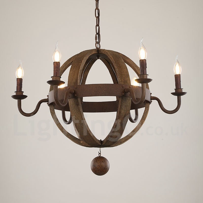 Lustre de madeira vintage country com 6 luzes