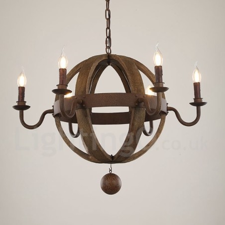 Lustre de madeira vintage country com 6 luzes Lustre de madeira vintage country com 6 luzes