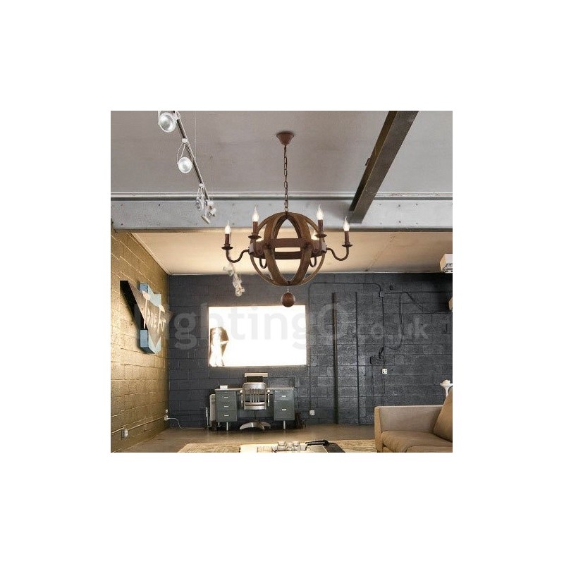 Lustre de madeira vintage country com 6 luzes