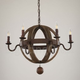 Lustre de madeira vintage country com 6 luzes