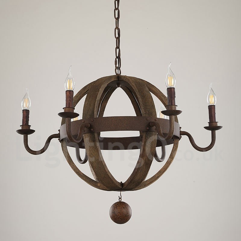 Lustre de madeira vintage country com 6 luzes