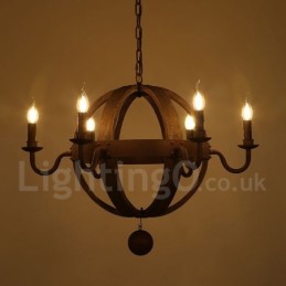 Lustre de madeira vintage country com 6 luzes