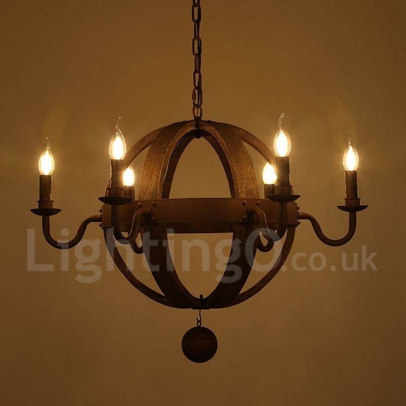 Lustre de madeira vintage country com 6 luzes