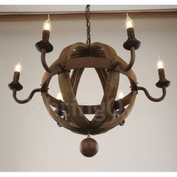 Lustre de madeira vintage country com 6 luzes
